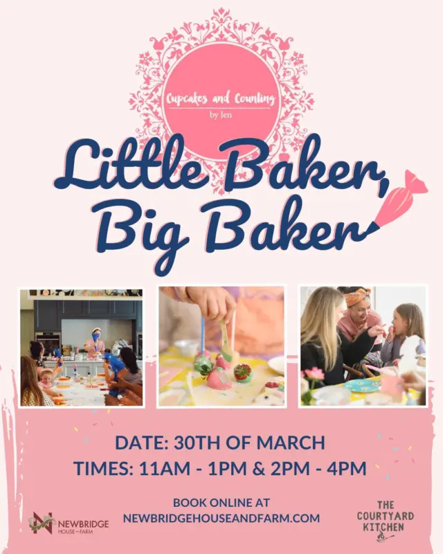 They’re baaaack… and they’re sweeter than ever 🧁✨

This Easter mid-term, our Little Baker / Big Baker Cupcake Classes return to the Courtyard Kitchen at Newbridge House & Farm and places won’t hang around for long 👀

Decorate cupcakes, cake pops and a bento cake with your mini baker, guided by expert pros from Cupcakes and Counting. Creativity, quality time and edible masterpieces? Yes please 🙌

📅 Monday, 30th March
⏰ 11am–1pm | 2pm–4pm
🎟 €80 per adult + child (farm entry included)
👧 Ages 5–13

👉 Book now:  https://newbridgehouseandfarm.com/little-baker-big-baker-cupcake-classes/

#LittleBakerBigBaker #EasterMidterm #EasterActivitiesDublin #FamilyFunDublin
#KidsActivitiesDublin #NewbridgeHouseAndFarm #BakingWithKids
#CupcakeDecorating #ThingsToDoWithKids #CreateMemories #FamilyTime